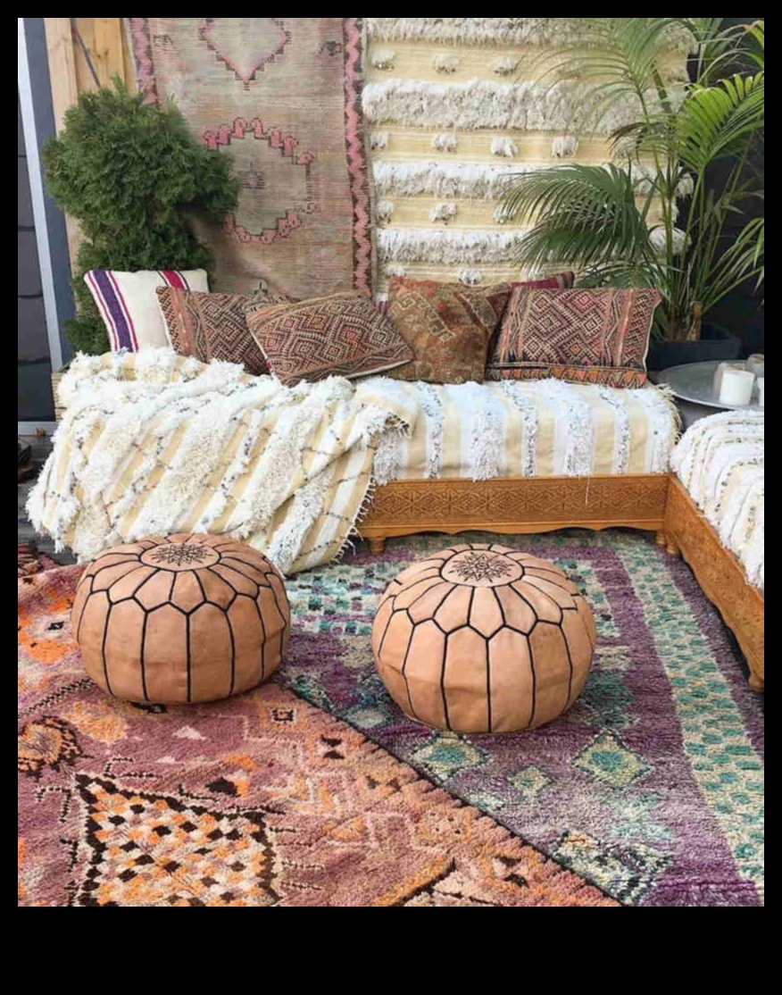 Care sunt câteva idei de puf marocani pentru o zonă de relaxare în aer liber inspirată de Boho?